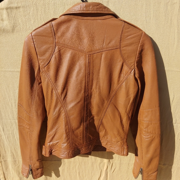 Tan 100% Sheep Leather Retro Boho Jacket - Picture 3 of 5